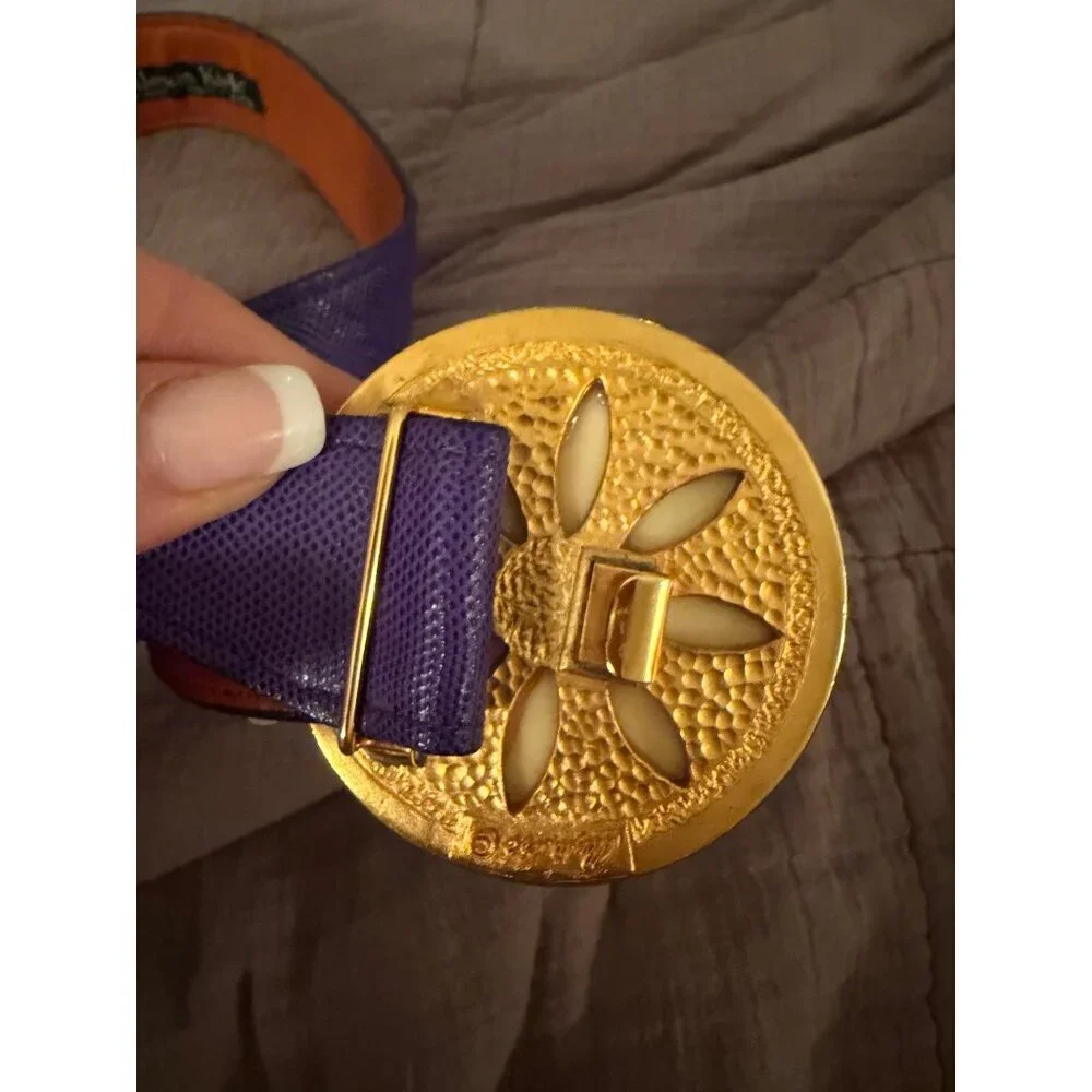 Alexis Kirk Womens Belt Purple Leather Two-Tone Design Unique Buckle Vintage